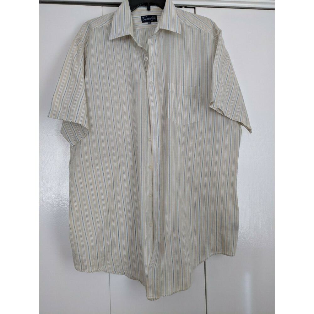 Botany 500 Casual Wear Men's Blue Tan White Stripe Button Dress Shirt 16 1/2